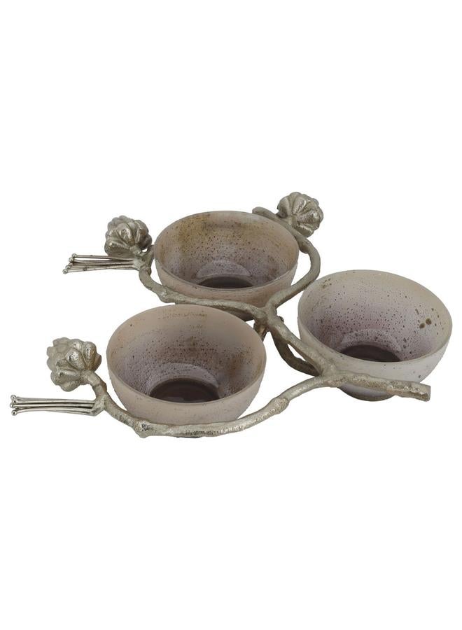 Alsaif Steel Serving Plate 34 X 24 X 7.5 Cm Gold Base 3 Boxes Beige - Image 1