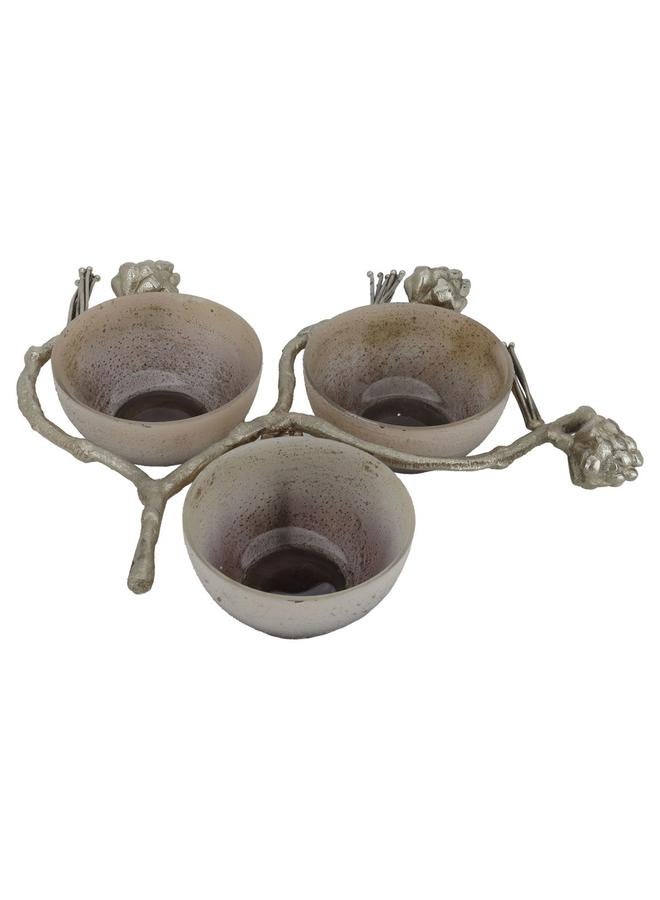 Alsaif Steel Serving Plate 34 X 24 X 7.5 Cm Gold Base 3 Boxes Beige - Image 2