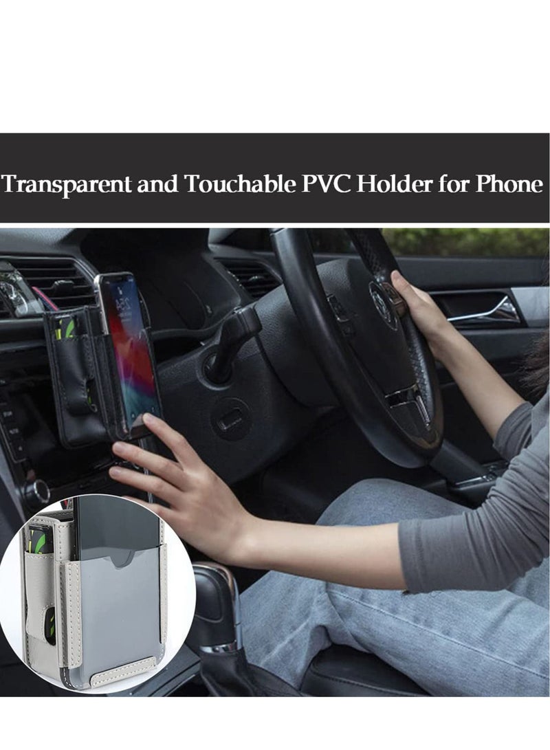 Excefore Car Auto Air Vent Leather Tidy Storage Hanging Bag, Car Air Vent Storage Bag with Charging Cable Hole, Universal Vehicle Small Bucket with Hook, Inner Car Accessories - Image 2