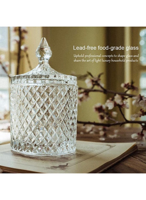 Danmu Art 1Pc Clear Glass Storage With Lid Candy Jar Biscuit Box Containers (300Ml)