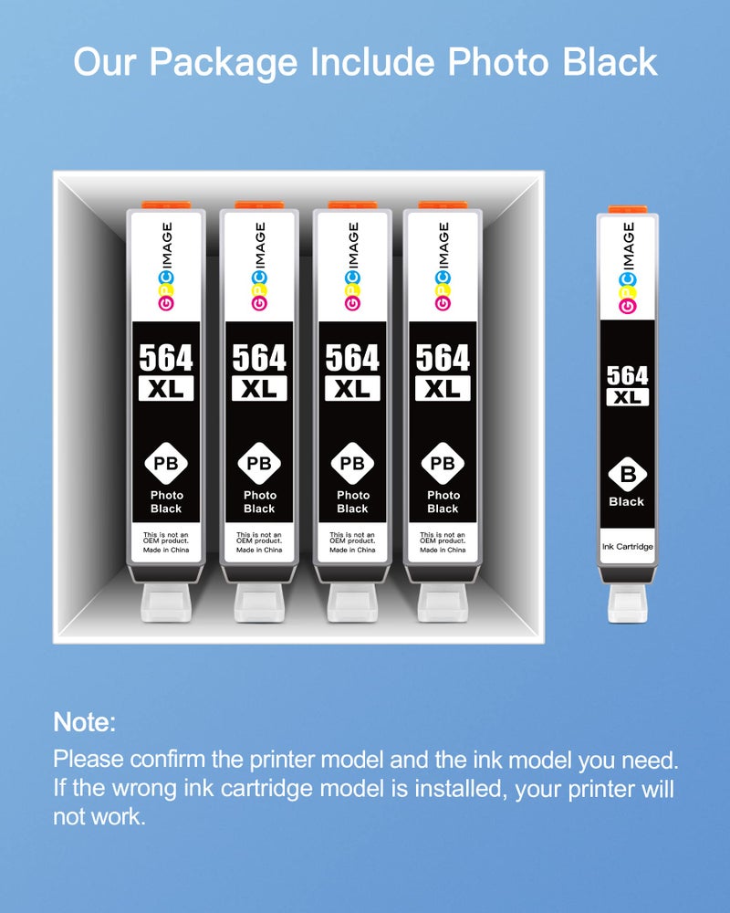 GPC Image Compatible 564XL Ink Cartridge HP Printers Replacement for HP 564XL 564 XL Ink Cartridge Combo Pack Compatible with Photosmart 7510 7515 7520 7525 C309a C410a C510a Printer (4 Photo Black) - Image 2
