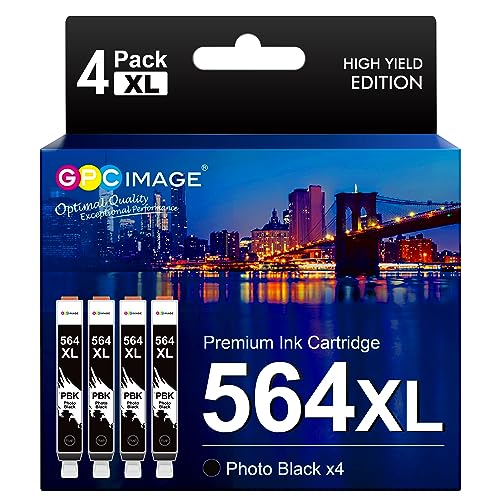 GPC Image Compatible 564XL Ink Cartridge HP Printers Replacement for HP 564XL 564 XL Ink Cartridge Combo Pack Compatible with Photosmart 7510 7515 7520 7525 C309a C410a C510a Printer (4 Photo Black) - Image 1