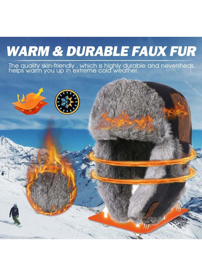 Comhats Faux Fur Trapper Hat for Men Cotton Warm Ushanka Russian Hunting Hat, 67191_gray(real Fur), L - Image 3