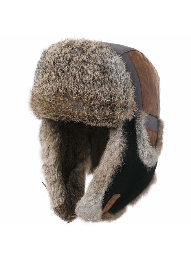Comhats Faux Fur Trapper Hat for Men Cotton Warm Ushanka Russian Hunting Hat, 67191_gray(real Fur), L - Image 1