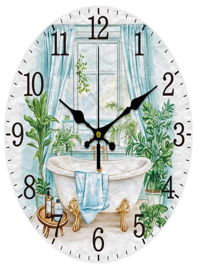 CHGCRAFT Bathroom Scene Wall Clock Bathtub Non-Ticking Clock 12 Inch Round Decorative Clocks Printed Wall Clock for Home Office Decoration - Image 1