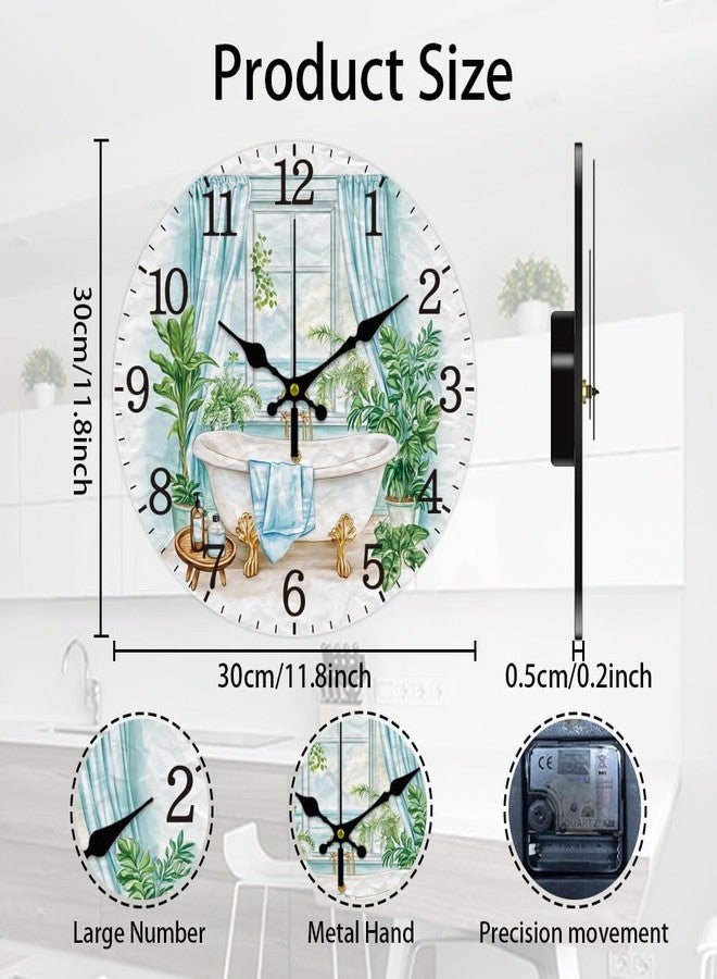 CHGCRAFT Bathroom Scene Wall Clock Bathtub Non-Ticking Clock 12 Inch Round Decorative Clocks Printed Wall Clock for Home Office Decoration - Image 2
