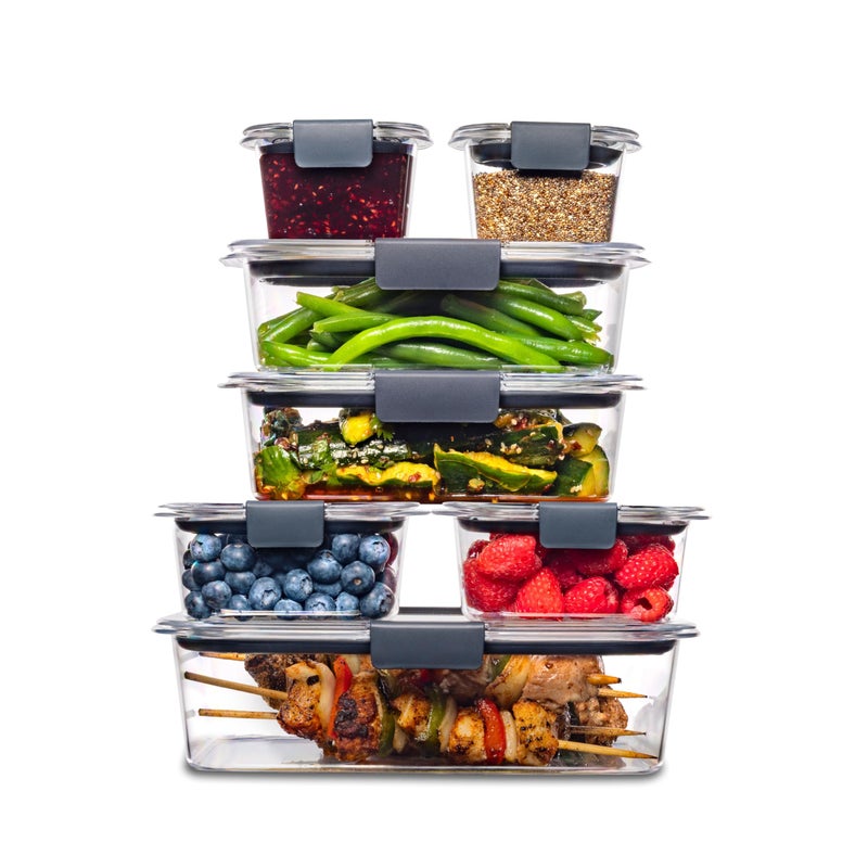 حاويات تخزين الطعام من Rubbermaid Brilliance 14 قطعة حاويات بلاستيكية مع أغطية خالية من BPA ومقاومة للتسرب واضحة