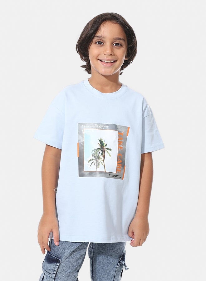 Andora Printed Slip On Baby Blue Boys Oversized T-Shirt_Blue - Image 1