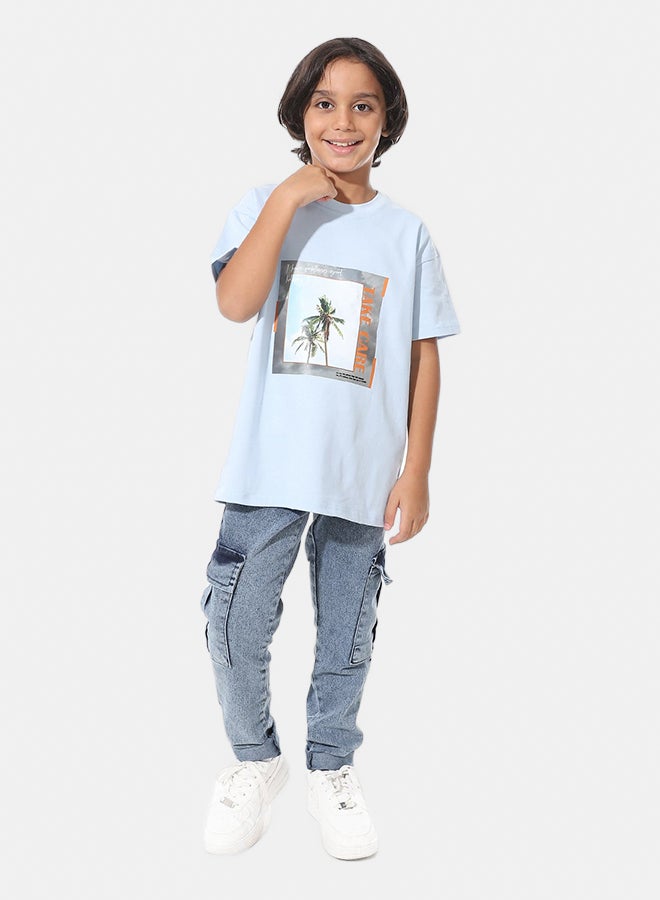 Andora Printed Slip On Baby Blue Boys Oversized T-Shirt_Blue - Image 5