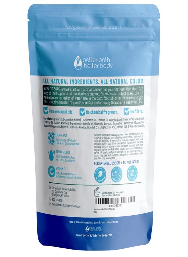Better Bath Better Body ملح استحمام الرجال 32 أونصة ملح إبسوم مع خشب الأرز الطبيعي، اللبان، الأوكالبتوس وزيوت النعناع الأساسية بالإضافة إلى فيتامين C في كيس خالي من BPA مع قفل سهل الضغط - Image 2