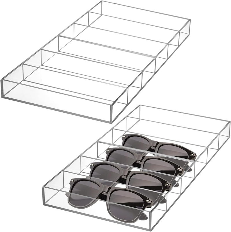 SOUJOY 2 Pack Acrylic Sunglasses Organizer 6 Slot Clear Eyeglasses Storage Case Stackable Eyewear Display Tray for Sunglasses Fashion Eye Wear Protective Glasses