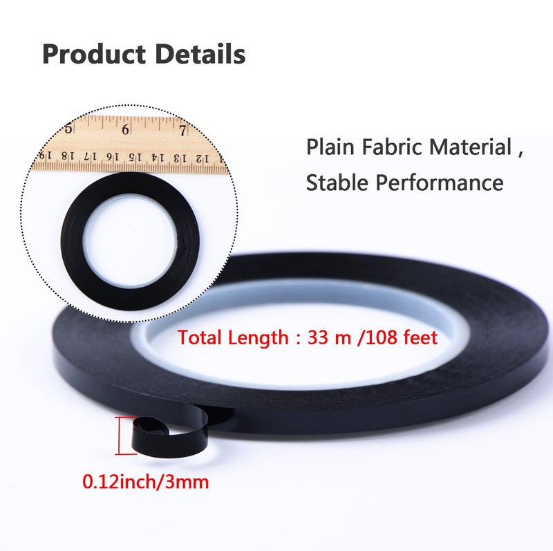 Outus 6 Pack 3 mm 1/8 Inch Width 108 Feet Graphic Pinstripe Tape Grid Marking Whiteboard Gridding Self Adhesive Artist Tape, Black - Image 3