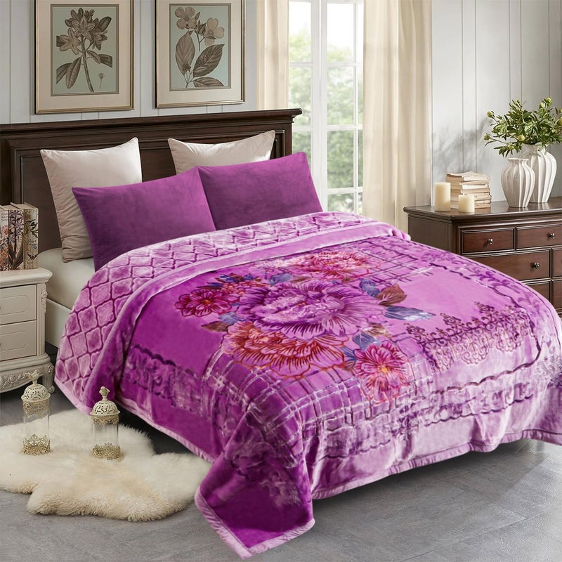 JML Korean Style Mink Blanket Heavy King Size 87" x 94", 10.5 Pounds Plush Fleece Blankets for Winter- Silky Soft and Warm, 2 Ply A&B Printed Embossed Raschel Bed Blanket (Peony Violet) - Image 1