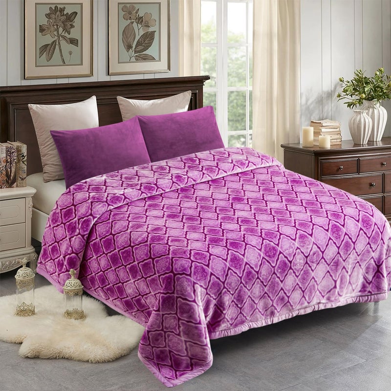 JML Korean Style Mink Blanket Heavy King Size 87" x 94", 10.5 Pounds Plush Fleece Blankets for Winter- Silky Soft and Warm, 2 Ply A&B Printed Embossed Raschel Bed Blanket (Peony Violet) - Image 2