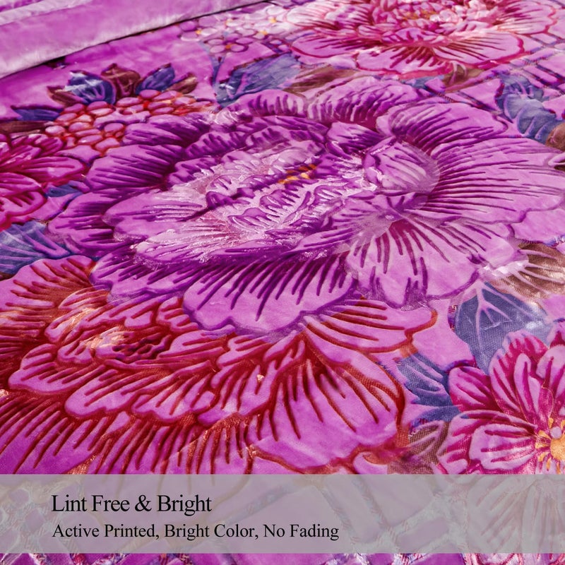 JML Korean Style Mink Blanket Heavy King Size 87" x 94", 10.5 Pounds Plush Fleece Blankets for Winter- Silky Soft and Warm, 2 Ply A&B Printed Embossed Raschel Bed Blanket (Peony Violet) - Image 5