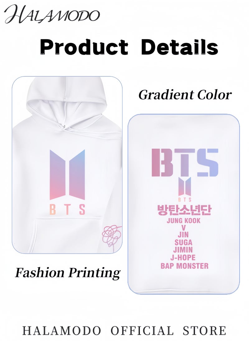 HALAMODO Unisex Hoodies Long-Sleeved Printed Tops Casual Sweatshirts Soft Sportswear Fashion Youth Pullovers with Drawstrings and Large Pockets for Daily Wear  - Image 4