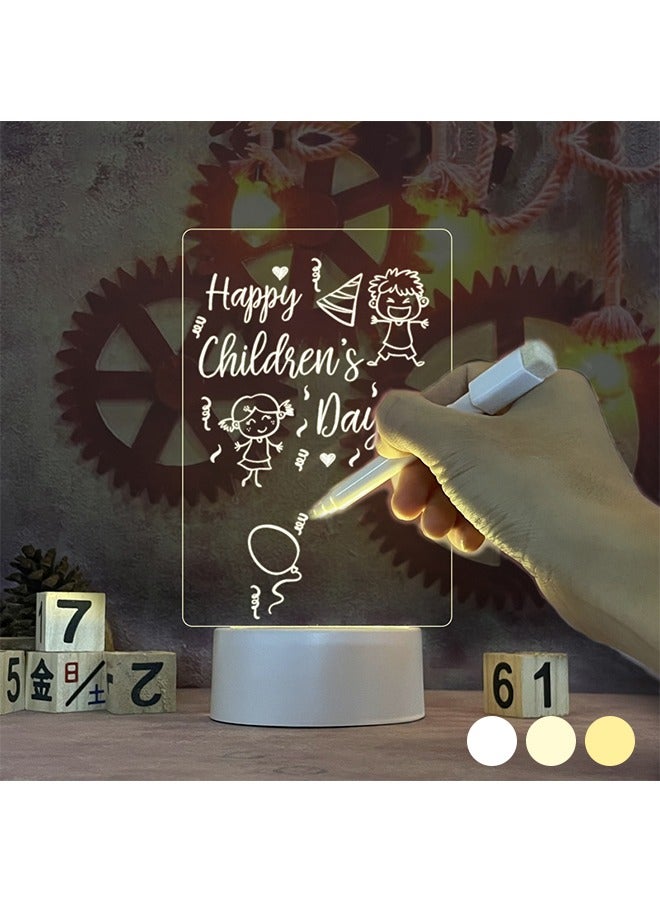 Acrylic Dry Erase Board with Light, 3.93 x 5.83" Tricolor Lights Clear Desktop Note Memo Board, Whiteboard Notepad Table, Rewritable Night Light with Message Board for Study Work Personal Creative Use