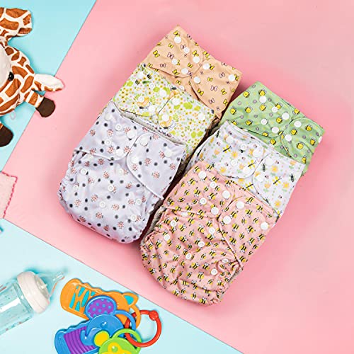 Simple Being Reusable Cloth Diapers, Double Gusset, One Size Adjustable, Washable Soft Absorbent, Waterproof Cover, Eco-Friendly Unisex Baby Girl Boy, six 4-Layers Microfiber Inserts (Bugs) - Image 2