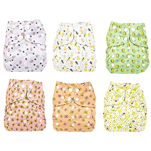 Simple Being Reusable Cloth Diapers, Double Gusset, One Size Adjustable, Washable Soft Absorbent, Waterproof Cover, Eco-Friendly Unisex Baby Girl Boy, six 4-Layers Microfiber Inserts (Bugs) - Image 3