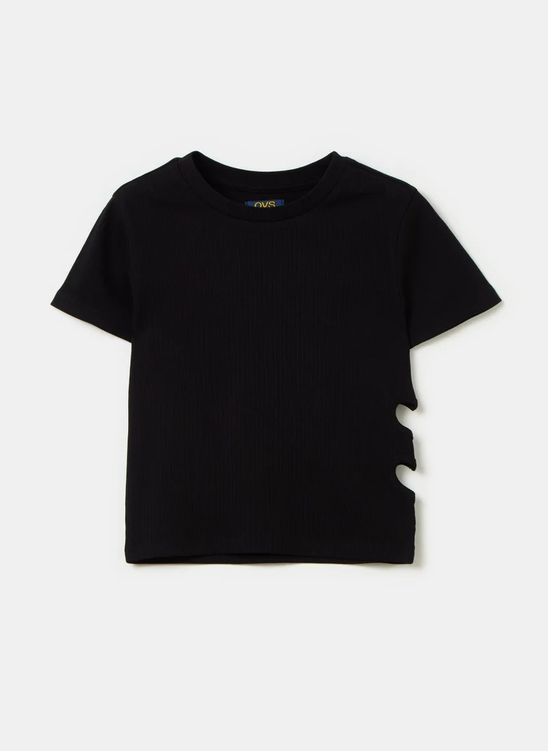 او في اس Ribbed cut-out T-shirt