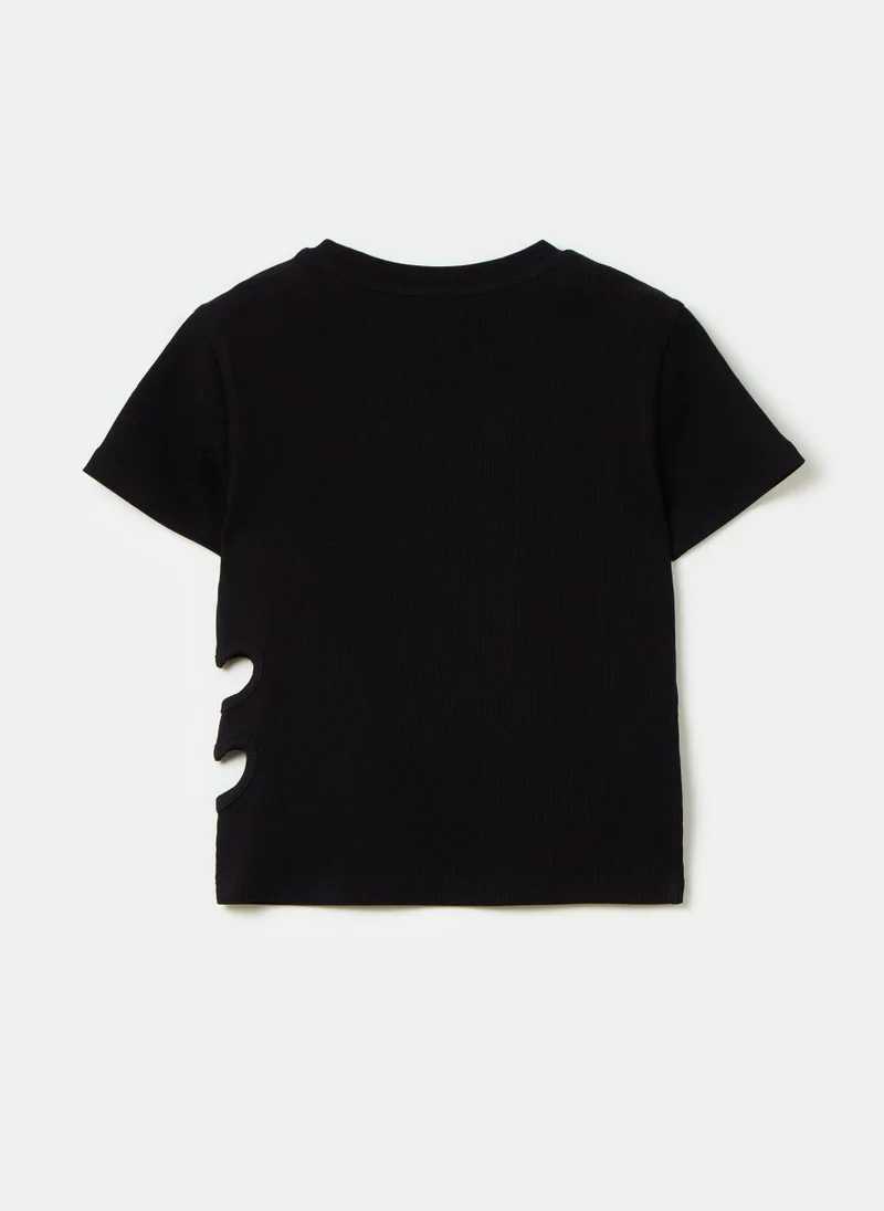 او في اس Ribbed cut-out T-shirt