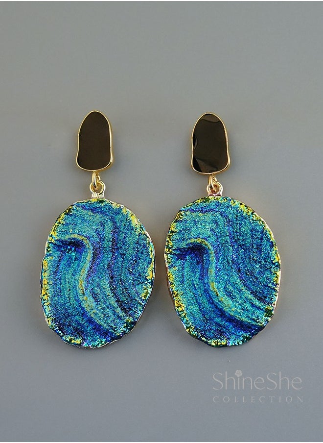ShineShe - Earring New Design Klein Blue Peacock Stone Texture Earrings 【Blue Starry Sky】 - Image 1