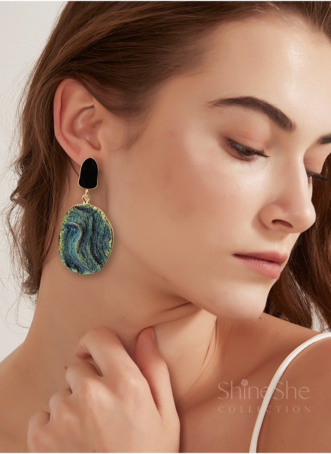 ShineShe - Earring New Design Klein Blue Peacock Stone Texture Earrings 【Blue Starry Sky】 - Image 1