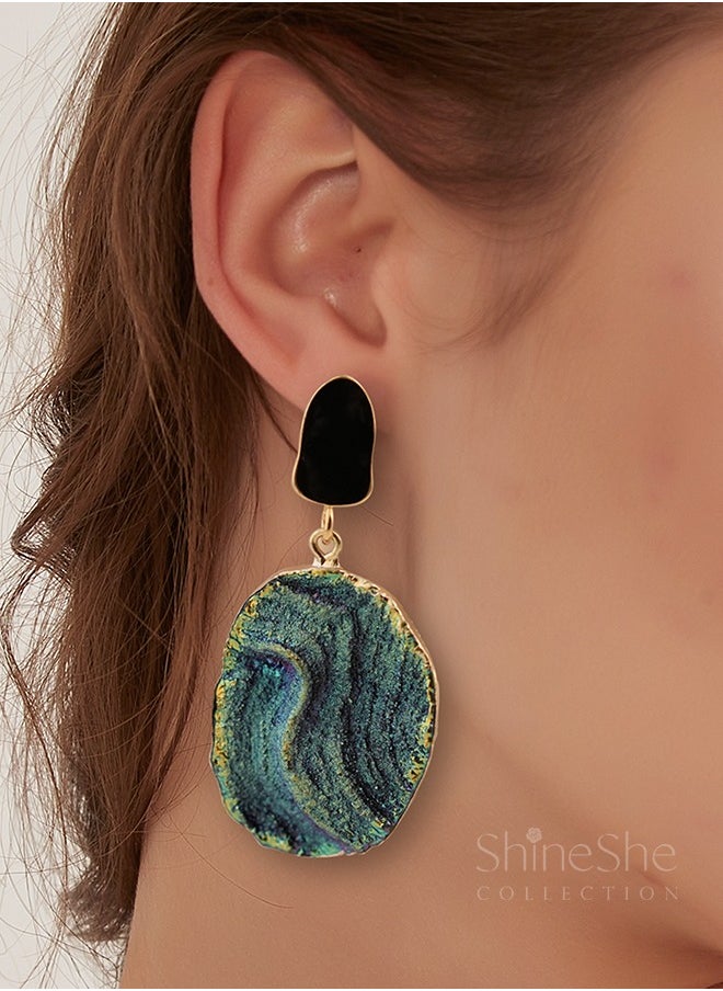 ShineShe - Earring New Design Klein Blue Peacock Stone Texture Earrings 【Blue Starry Sky】 - Image 1