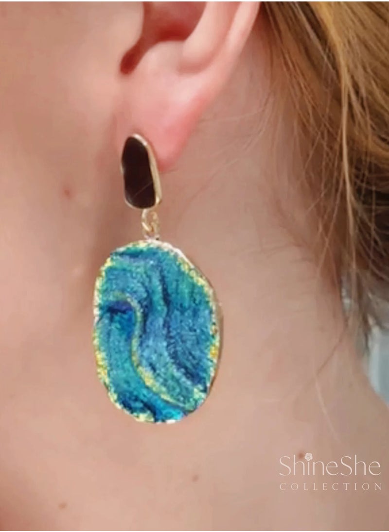 ShineShe - Earring New Design Klein Blue Peacock Stone Texture Earrings 【Blue Starry Sky】 - Image 1