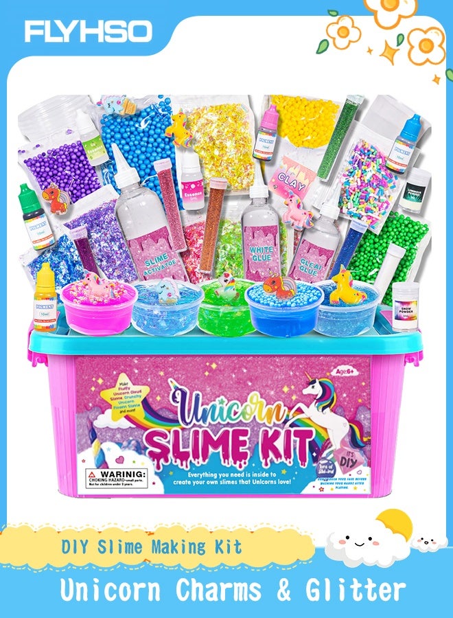 FLYHSO DIY Glitter Slime Making Kit for Kids – Fluffy Cloud Foam Slime with Unicorn Charms, Fun Squishy Slime Toys for Girls and Boys Ages 6+, Perfect Gift Slime Kit - Image 1
