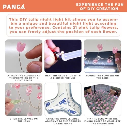 PANCA DIY - Do It Yourself - Tulip Cube Mirror Lamp, 30 Flowers LED Decorative Lamp, 2 in 1 Mirror & Table Ornaments for Bedroom Livingroom Desktop Decor Birthday Gift - Image 5