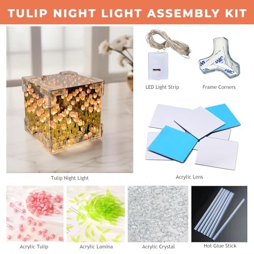 PANCA DIY - Do It Yourself - Tulip Cube Mirror Lamp, 30 Flowers LED Decorative Lamp, 2 in 1 Mirror & Table Ornaments for Bedroom Livingroom Desktop Decor Birthday Gift - Image 3