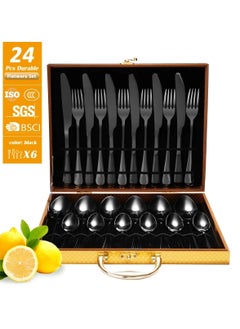 24 Pcs Stainless Steel Reusable Spoon Fork And Knives Black Color Cutlery Set - pzsku/Z1A6672B16135AB0FDD84Z/45/_/1707110275/d79f580a-b90c-48b4-ade1-2f8b46596315