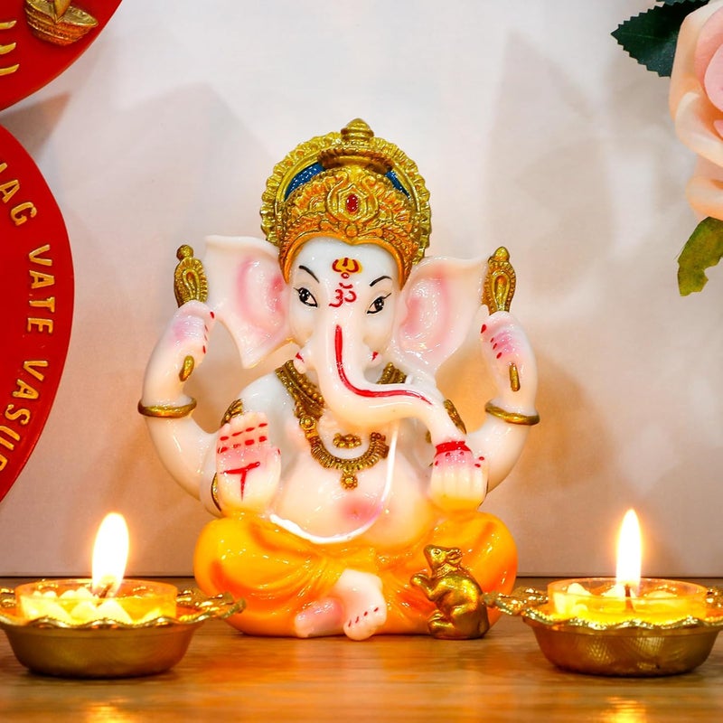 alikiki Hindu God Ganesha Statue - Marble Color - Image 4