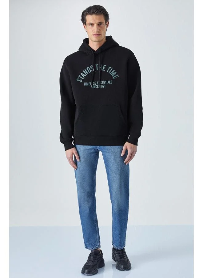 GRIMELANGE WULF Men's Organic Fabric Lined Fleece Ultra-Soft Kangaroo Pocket Hooded Black Sweatshirt.