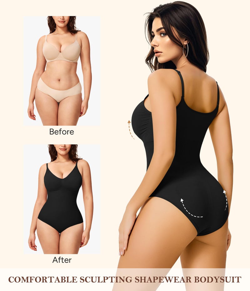 Irisnaya Women Slimming Bodysuits Shapewear Tops Tummy Control Body Shaper Spaghetti Strap Camisole Leotards Bodycon Jumpsuit (X-Large/XX-Large, Black) - Image 4