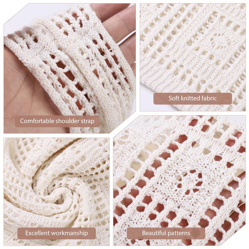 WantGor Crochet Bags, Beach Mesh Tote Bag Womens Shoulder Shopping Handbag Casual Travel Totes Bag Foldable Hobo Bags (Creamy) - Image 5