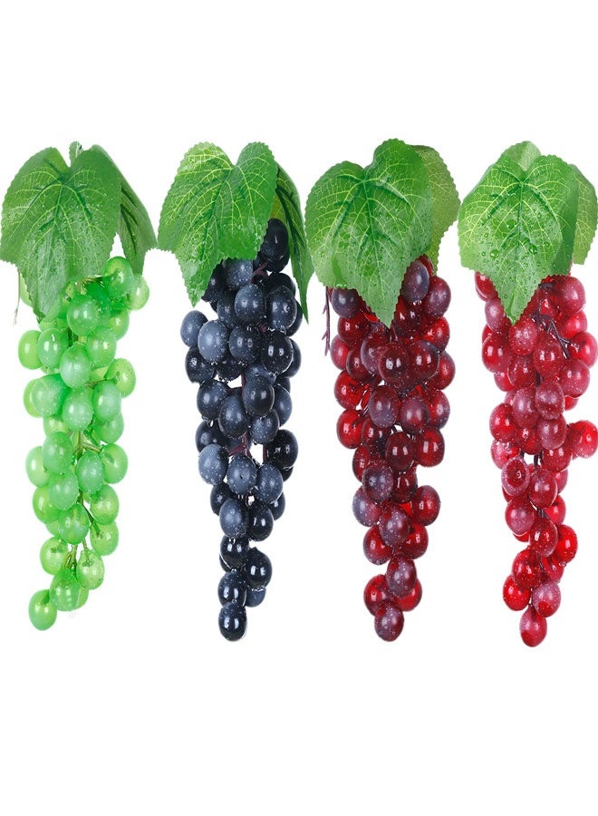 HAWAWA 4 Bunches Artificial Grapes, Simulation Decorative Lifelike Rubber Fake Plastic Frosted Grapes Clusters for Wedding Fruit Wine Kitchen Centerpiece Décor Photo Props 60 Grains 24CM - Image 1