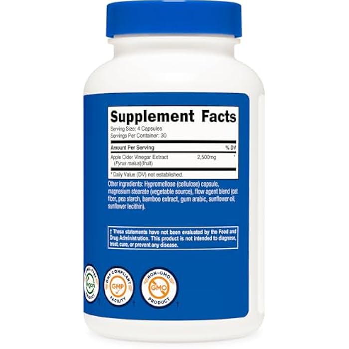 Nutricost Apple Cider Vinegar (2500mg) 120 Vegan Capsules - Gluten-Free, GMO-Free, 30 Servings - Image 5