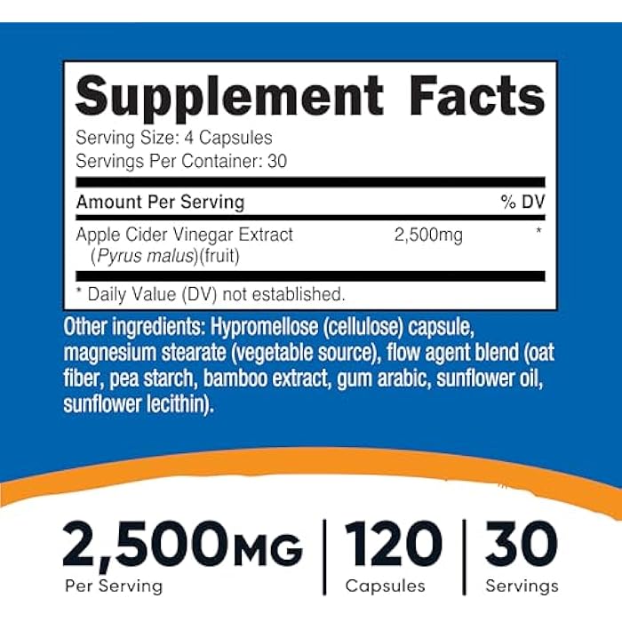 Nutricost Apple Cider Vinegar (2500mg) 120 Vegan Capsules - Gluten-Free, GMO-Free, 30 Servings - Image 2