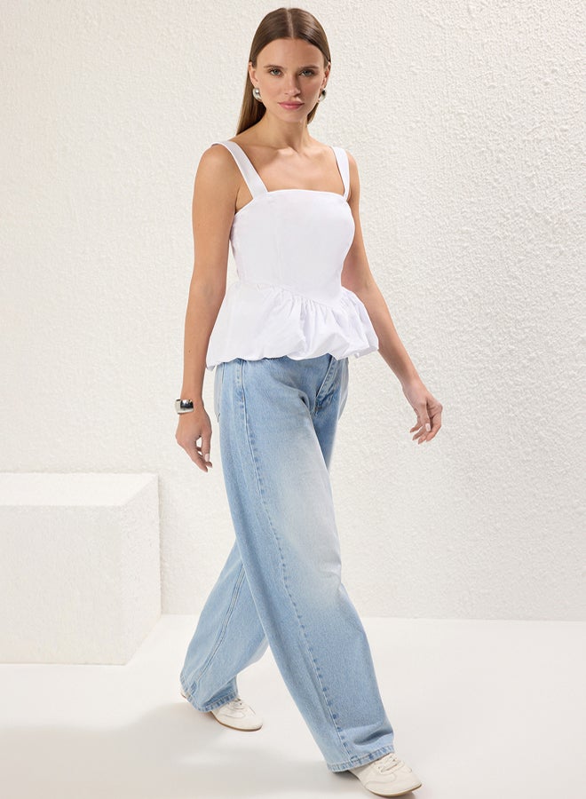 trendyol White Balloon Skirt Suspender Woven Blouse  - Image 2