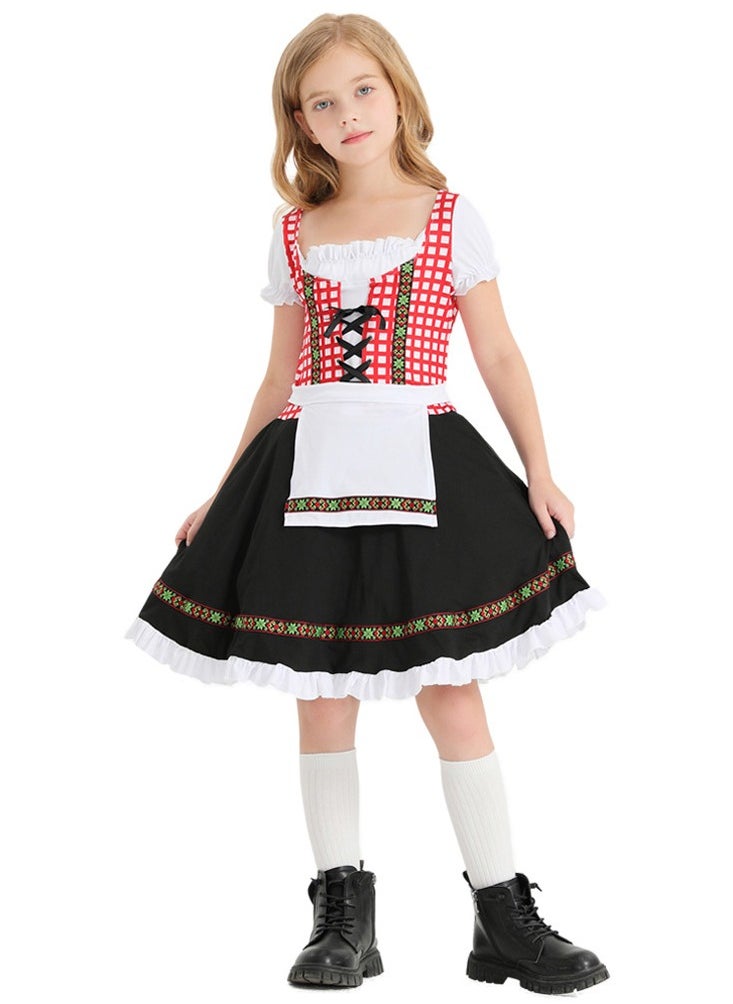 Al Aoyama German traditional festival suit, black pink plaid print national performance costume  - Image 1
