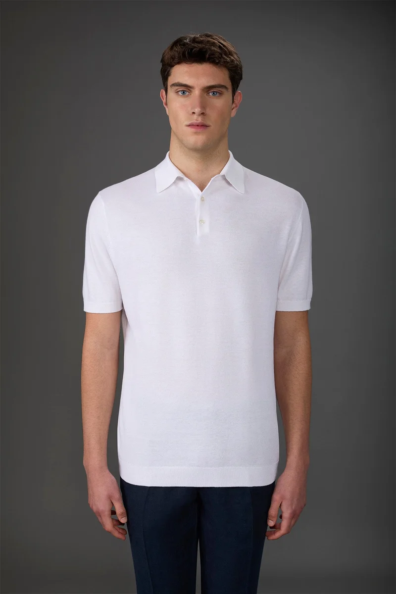 Men's short-sleeved knitted polo shirt - White