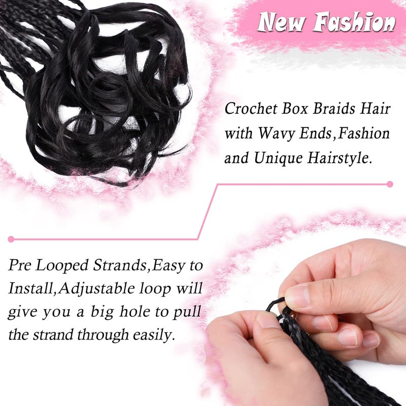 Dorsanee French Curl Crochet Braids 14 Inch 6 Packs Crochet Box Braids With Curly Ends Goddess Box Braids Crochet Hair Pre Looped French Curl Braiding Hair for Women (#1B) - Image 4