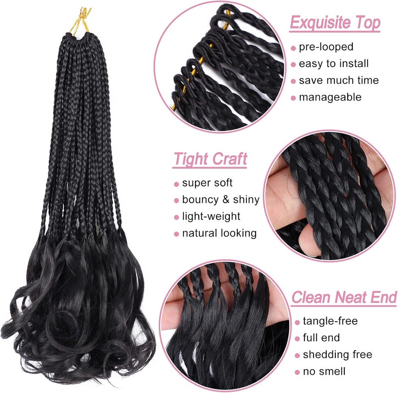 Dorsanee French Curl Crochet Braids 14 Inch 6 Packs Crochet Box Braids With Curly Ends Goddess Box Braids Crochet Hair Pre Looped French Curl Braiding Hair for Women (#1B) - Image 5