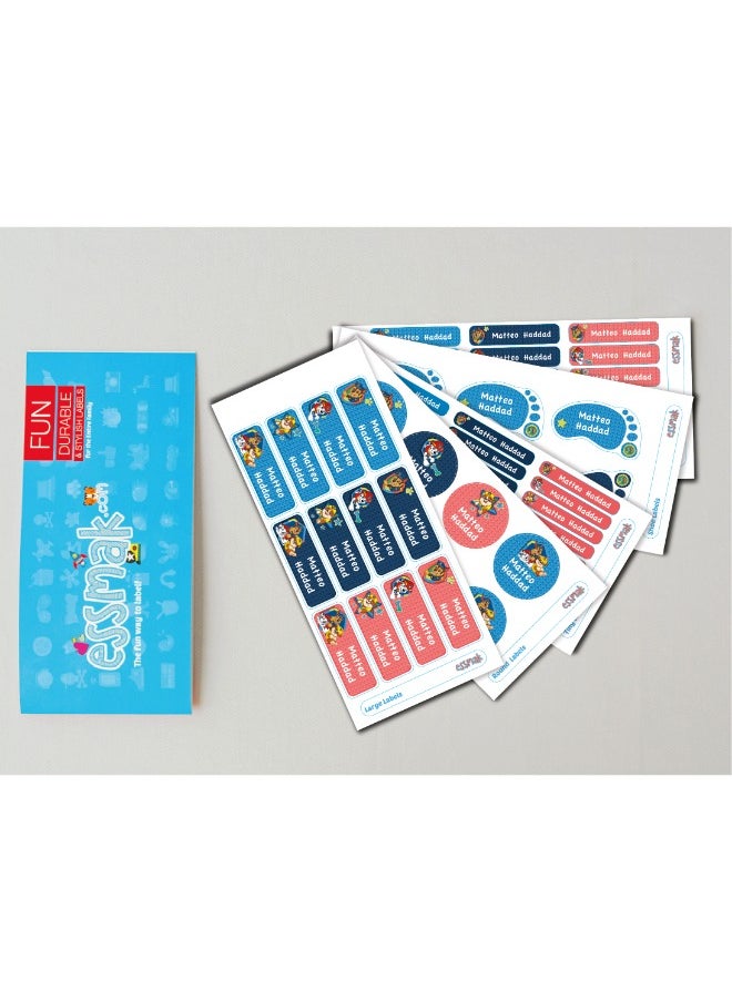 Essmak Paw Patrol Personalized Waterproof Name Labels for Kids – Set of 74 Custom Stickers for School Supplies, Lunch Boxes, Clothes and Toys  - Image 2