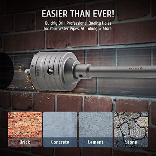 ZELCAN Hole Saw Kit, 4pc Drill Hole Cutter Set with 30 50 65mm Hole Drill Bits for SDS Plus Hammer Drills, Circle Drill Bits Hole Saw Set for Concrete Brick Cement Stone Wall Drilling Home Improvement - Image 2