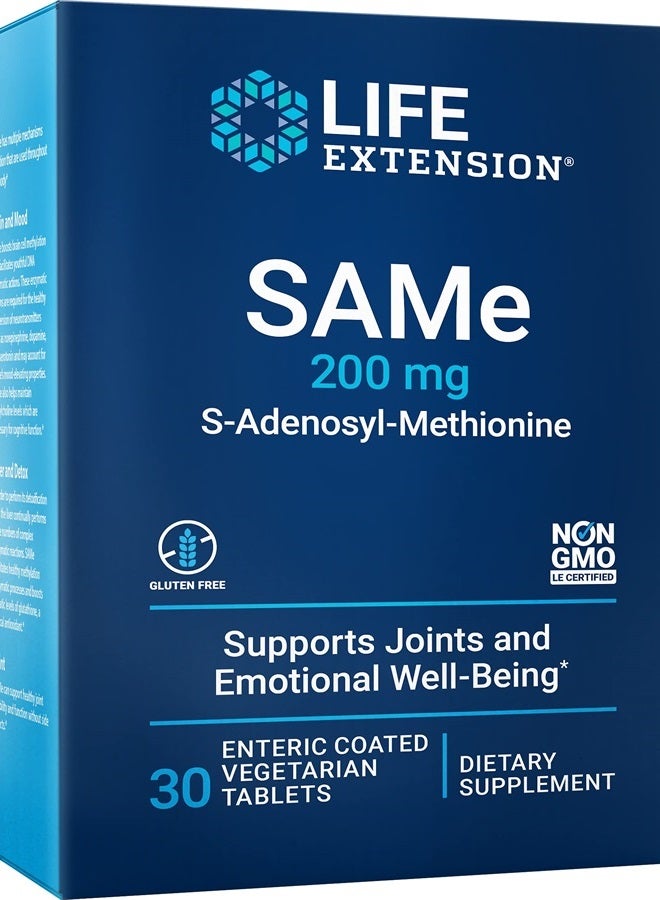 Life Extension Same 200 mg Promotes Mood, Liver & Joint Health – Non-GMO, Gluten-Free, Vegetarian – 30 Enteric-Coated Vegetarian Tablets - Image 1