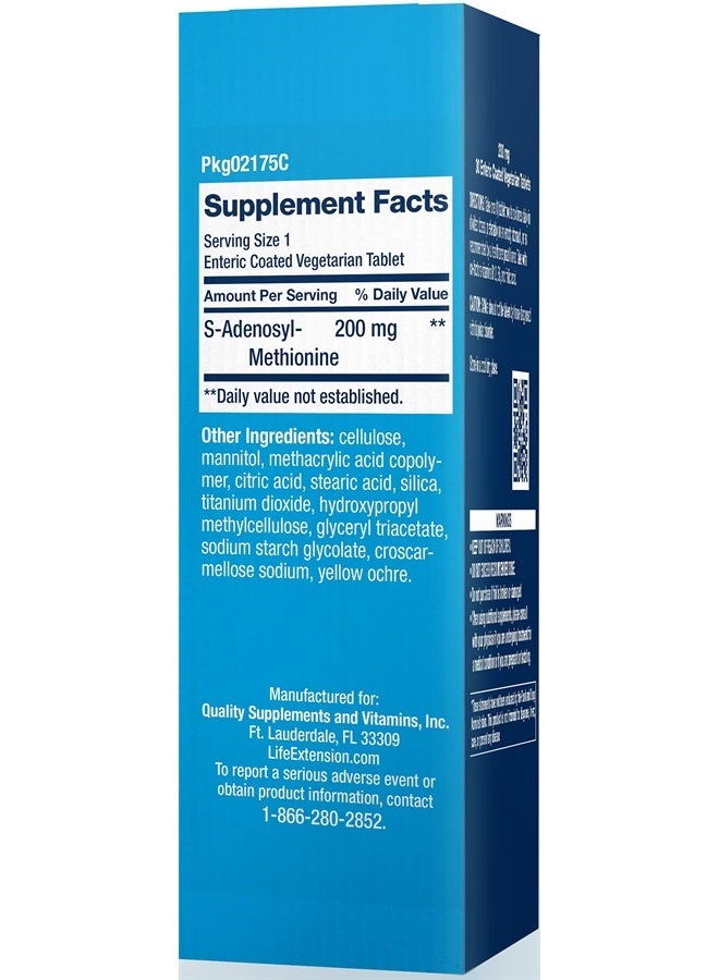 Life Extension Same 200 mg Promotes Mood, Liver & Joint Health – Non-GMO, Gluten-Free, Vegetarian – 30 Enteric-Coated Vegetarian Tablets - Image 2