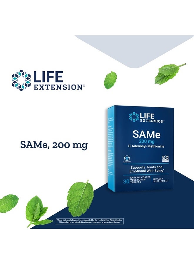 Life Extension Same 200 mg Promotes Mood, Liver & Joint Health – Non-GMO, Gluten-Free, Vegetarian – 30 Enteric-Coated Vegetarian Tablets - Image 3